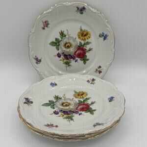 Set Of 4 Mitterteich Meissen Floral Gold Bavaria Germany - 7 5/8" BREAD PLATE #2